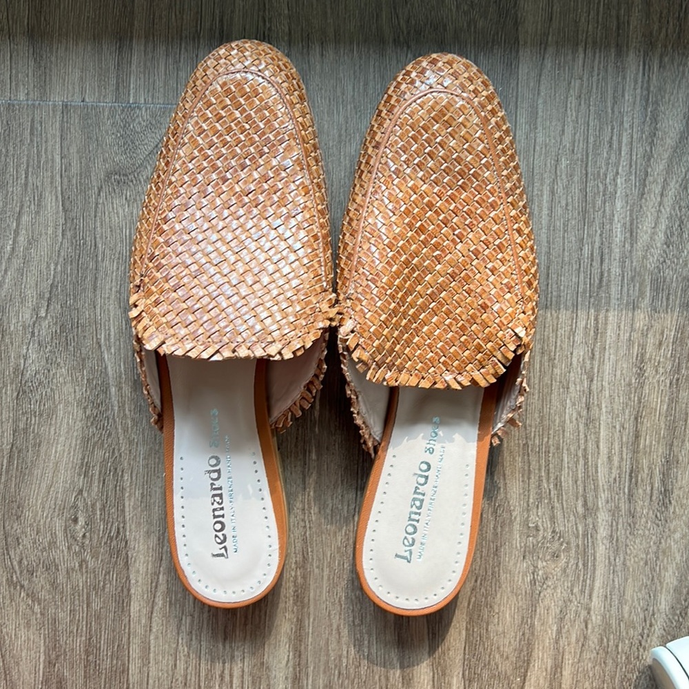 Italian Mules Woven Brown Authentic Leather